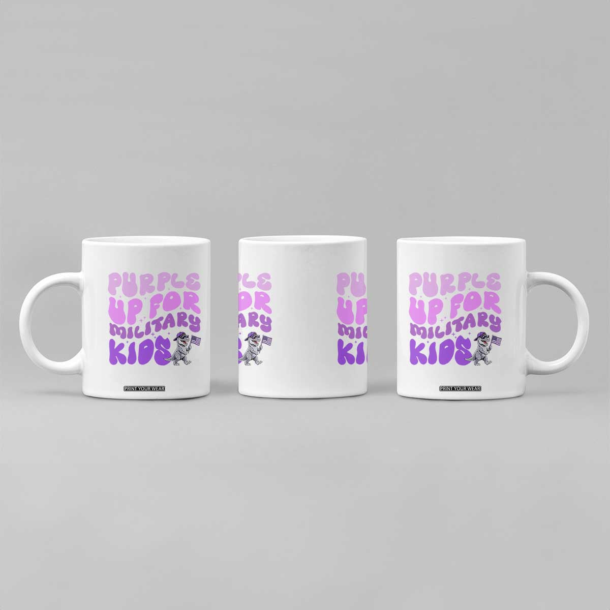 Purple Up For Military Kids Coffee Mug Groovy Dino Dinosaur Military Child Month TS10 Print Your Wear