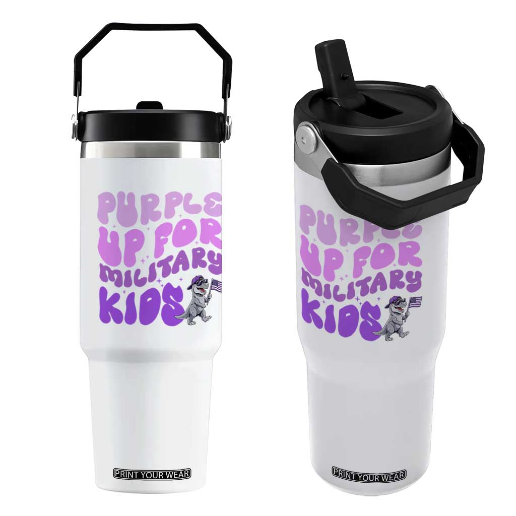 Purple Up For Military Kids Flip Straw Tumbler Groovy Dino Dinosaur Military Child Month TS10 One Size: 30 oz White Print Your Wear