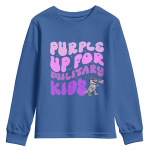 Purple Up For Military Kids Youth Sweatshirt Groovy Dino Dinosaur Military Child Month TS10 Royal Blue Print Your Wear