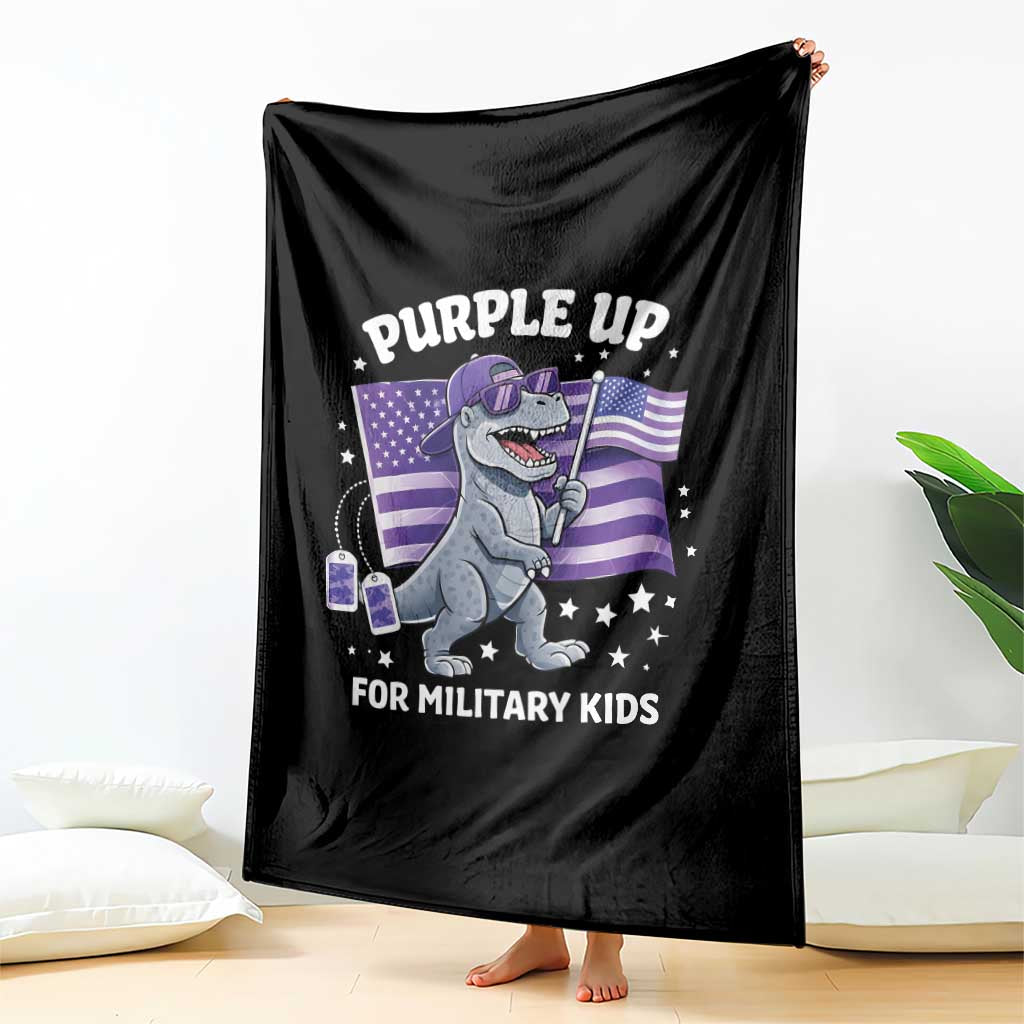 Dinosaur Military Kids Throw Blanket Purple Up For Military Child Month Patriotic USA Flag TS10 Print Your Wear