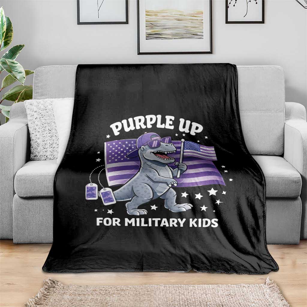 Dinosaur Military Kids Throw Blanket Purple Up For Military Child Month Patriotic USA Flag TS10 Print Your Wear