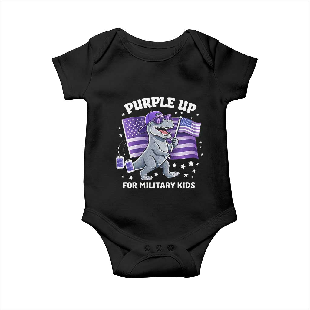 Dinosaur Military Kids Baby Onesie Purple Up For Military Child Month Patriotic USA Flag TS10 Black Print Your Wear