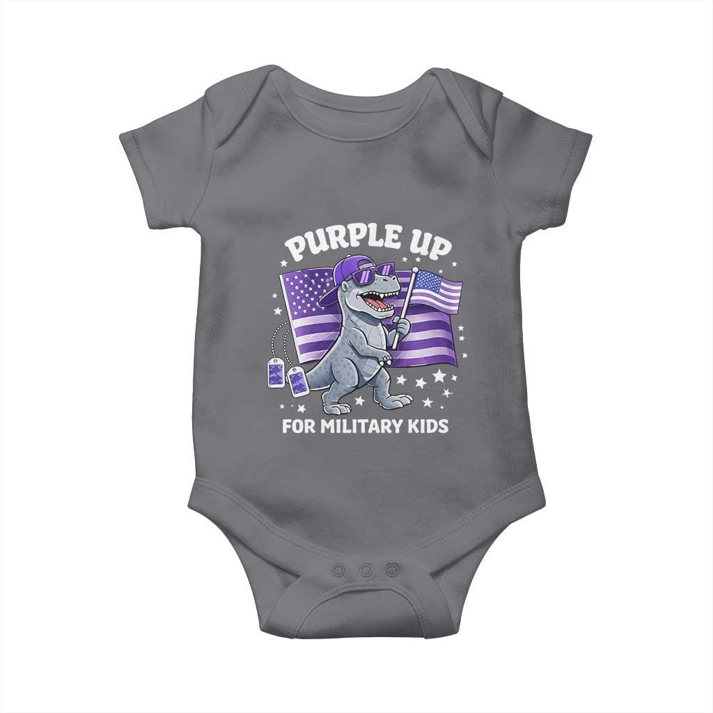 Dinosaur Military Kids Baby Onesie Purple Up For Military Child Month Patriotic USA Flag TS10 Charcoal Print Your Wear
