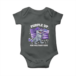 Dinosaur Military Kids Baby Onesie Purple Up For Military Child Month Patriotic USA Flag TS10 Dark Heather Print Your Wear