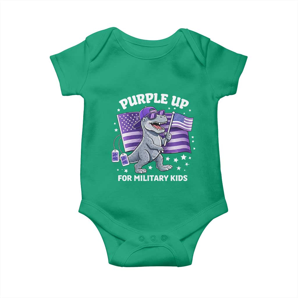 Dinosaur Military Kids Baby Onesie Purple Up For Military Child Month Patriotic USA Flag TS10 Irish Green Print Your Wear