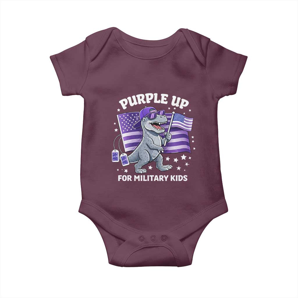 Dinosaur Military Kids Baby Onesie Purple Up For Military Child Month Patriotic USA Flag TS10 Maroon Print Your Wear