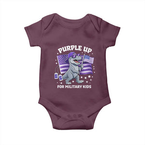 Dinosaur Military Kids Baby Onesie Purple Up For Military Child Month Patriotic USA Flag TS10 Maroon Print Your Wear