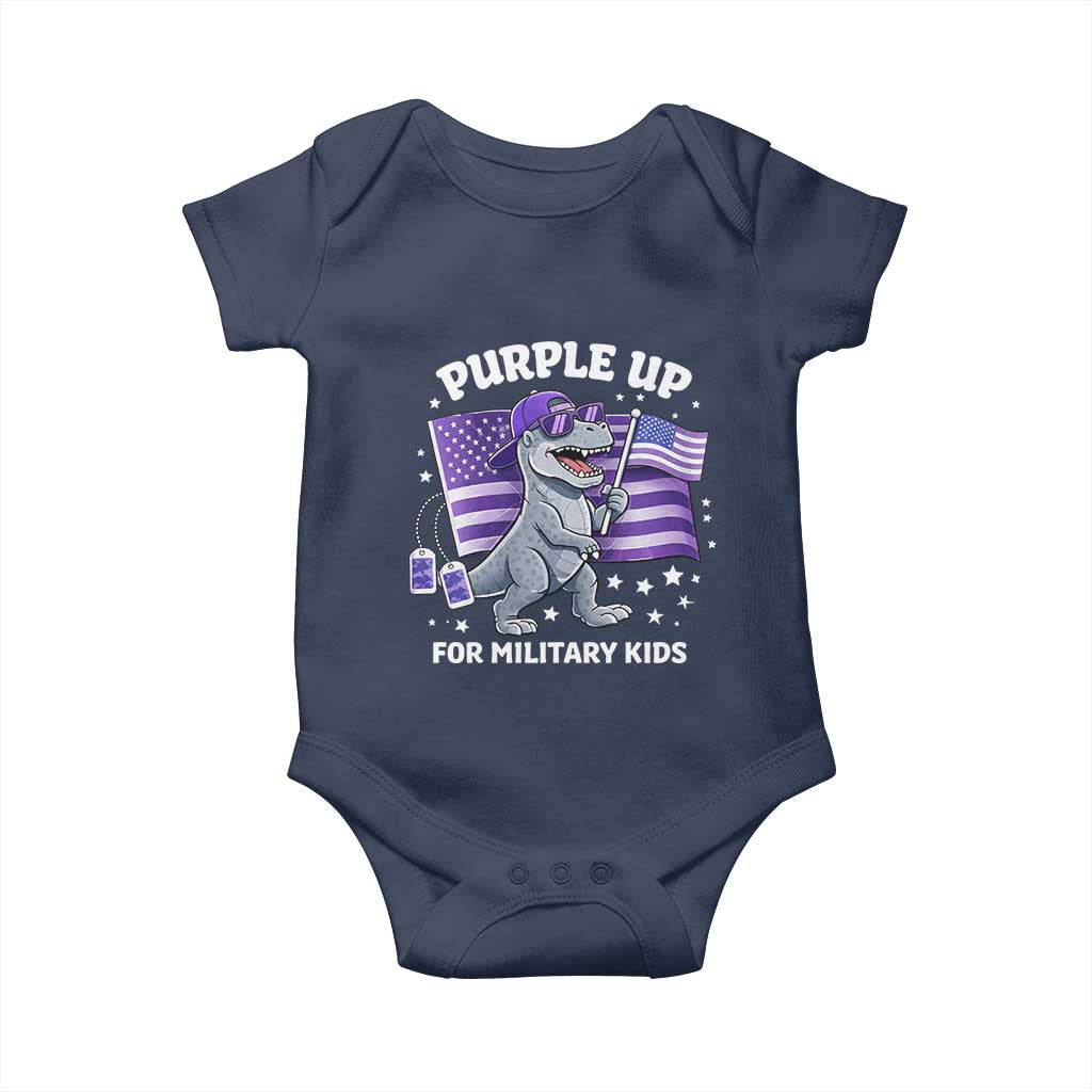 Dinosaur Military Kids Baby Onesie Purple Up For Military Child Month Patriotic USA Flag TS10 Navy Print Your Wear
