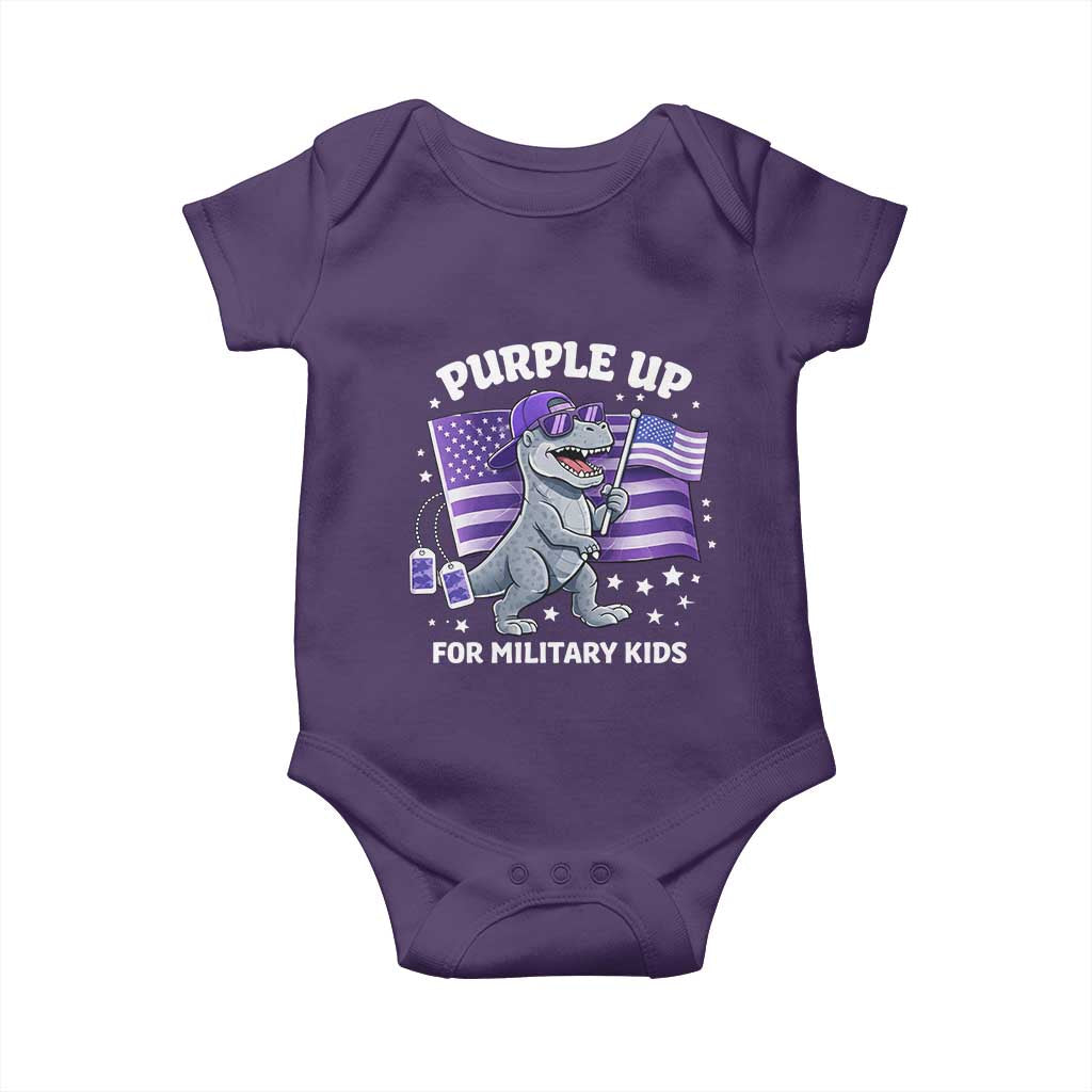 Dinosaur Military Kids Baby Onesie Purple Up For Military Child Month Patriotic USA Flag TS10 Purple Print Your Wear