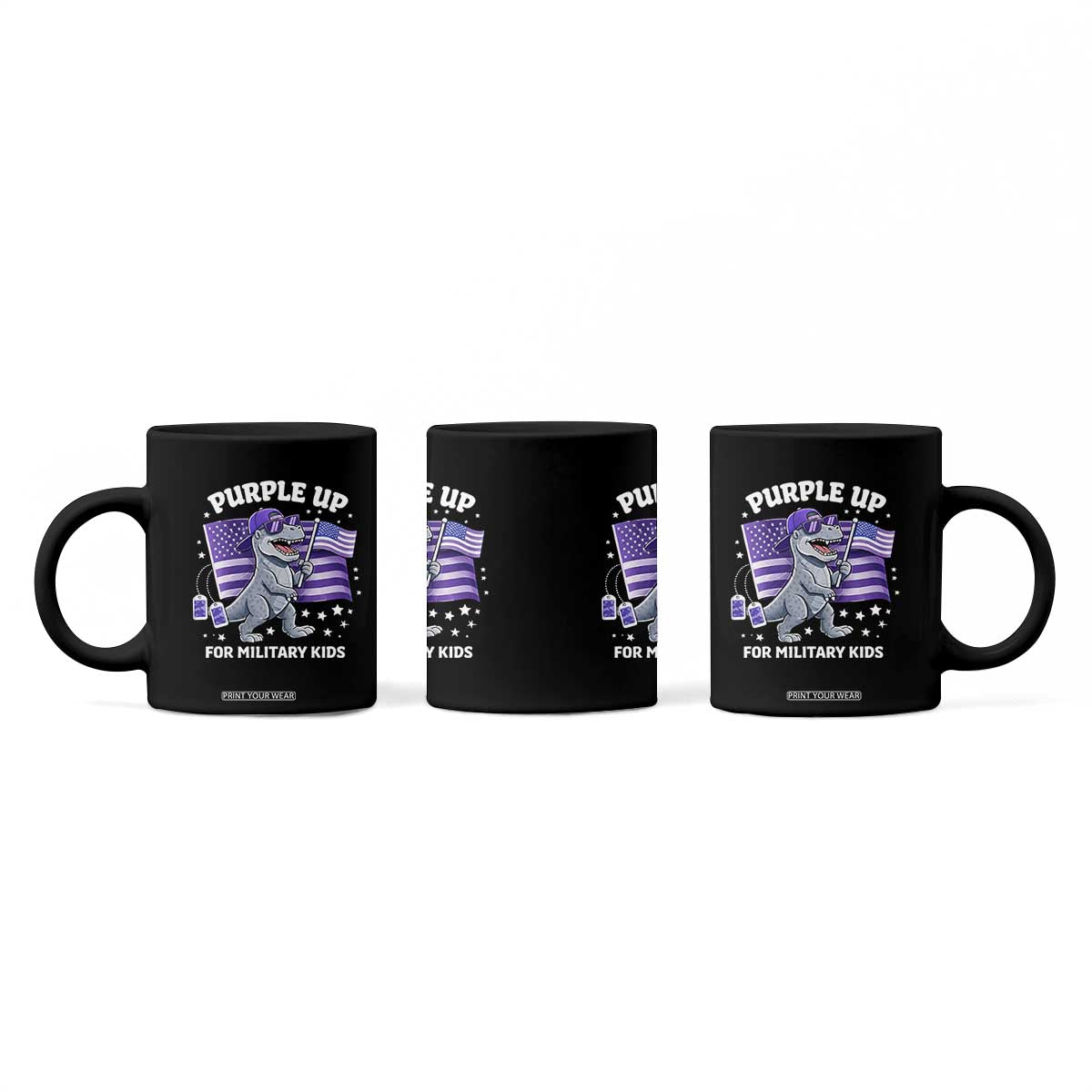 Dinosaur Military Kids Coffee Mug Purple Up For Military Child Month Patriotic USA Flag TS10 Print Your Wear