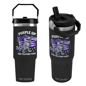 Dinosaur Military Kids Flip Straw Tumbler Purple Up For Military Child Month Patriotic USA Flag TS10 One Size: 30 oz Black Print Your Wear