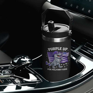 Dinosaur Military Kids Flip Straw Tumbler Purple Up For Military Child Month Patriotic USA Flag TS10 Print Your Wear