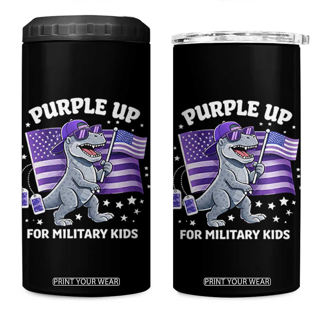 Dinosaur Military Kids 4 in 1 Can Cooler Tumbler Purple Up For Military Child Month Patriotic USA Flag TS10 One Size: 16 oz Black Print Your Wear