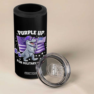 Dinosaur Military Kids 4 in 1 Can Cooler Tumbler Purple Up For Military Child Month Patriotic USA Flag TS10 Print Your Wear