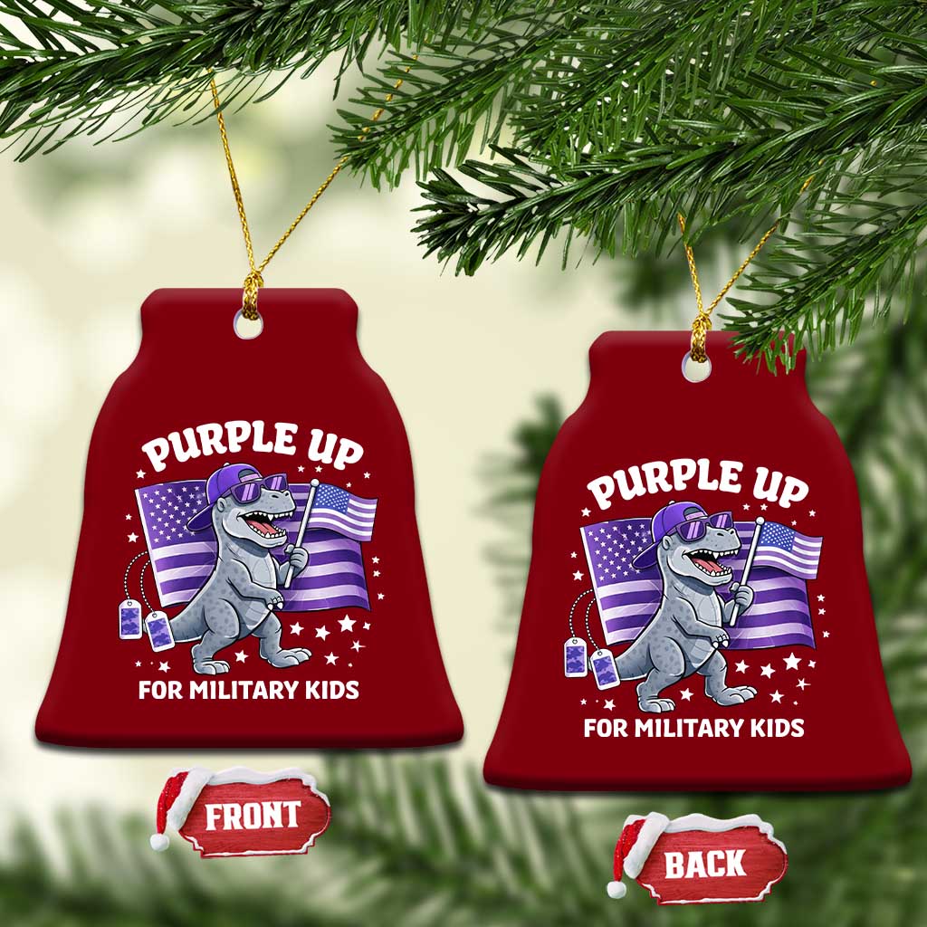 Dinosaur Military Kids Ceramic Ornament Purple Up For Military Child Month Patriotic USA Flag TS10 Print Your Wear