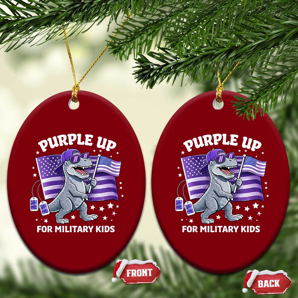 Dinosaur Military Kids Ceramic Ornament Purple Up For Military Child Month Patriotic USA Flag TS10 Print Your Wear