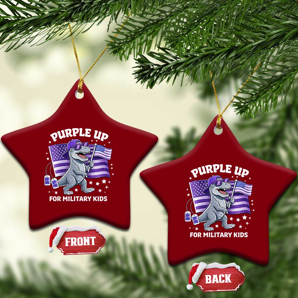 Dinosaur Military Kids Ceramic Ornament Purple Up For Military Child Month Patriotic USA Flag TS10 Print Your Wear
