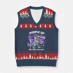 Dinosaur Military Kids V-Neck Knit Sweater Vest Purple Up For Military Child Month Patriotic USA Flag TS10 Navy Red Print Your Wear