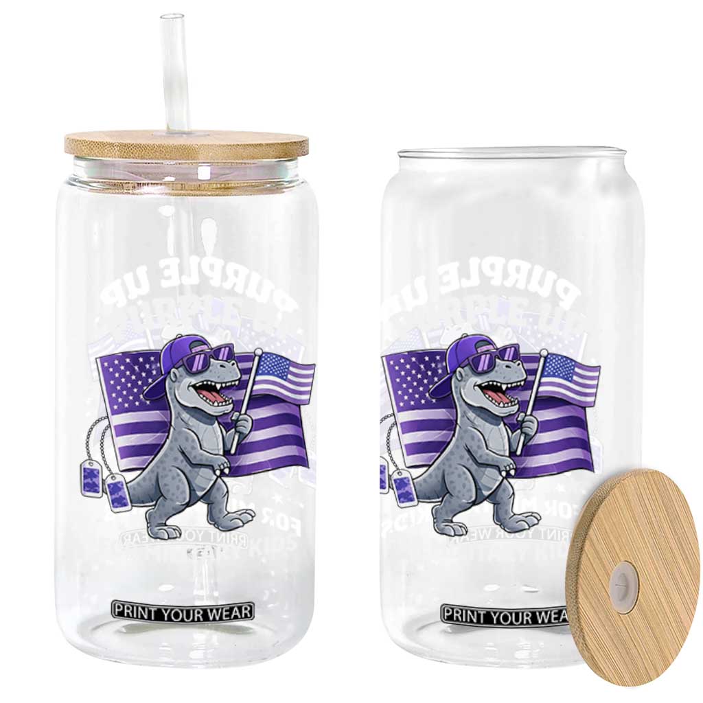 Dinosaur Military Kids Glass Can Purple Up For Military Child Month Patriotic USA Flag TS10 Print Your Wear