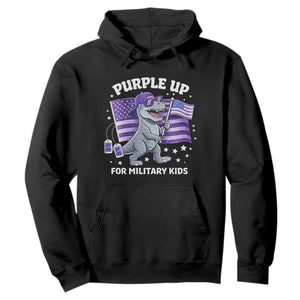 Dinosaur Military Kids Hoodie Purple Up For Military Child Month Patriotic USA Flag TS10 Black Print Your Wear