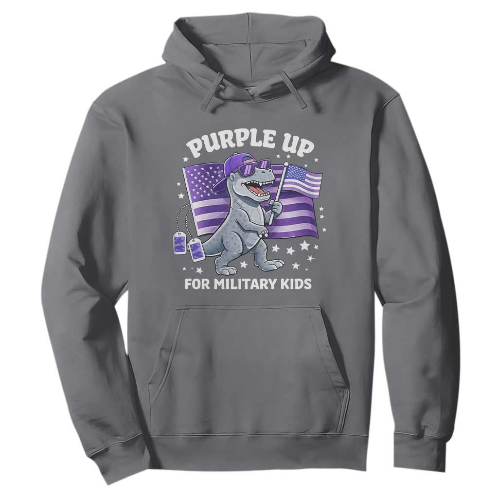 Dinosaur Military Kids Hoodie Purple Up For Military Child Month Patriotic USA Flag TS10 Charcoal Print Your Wear