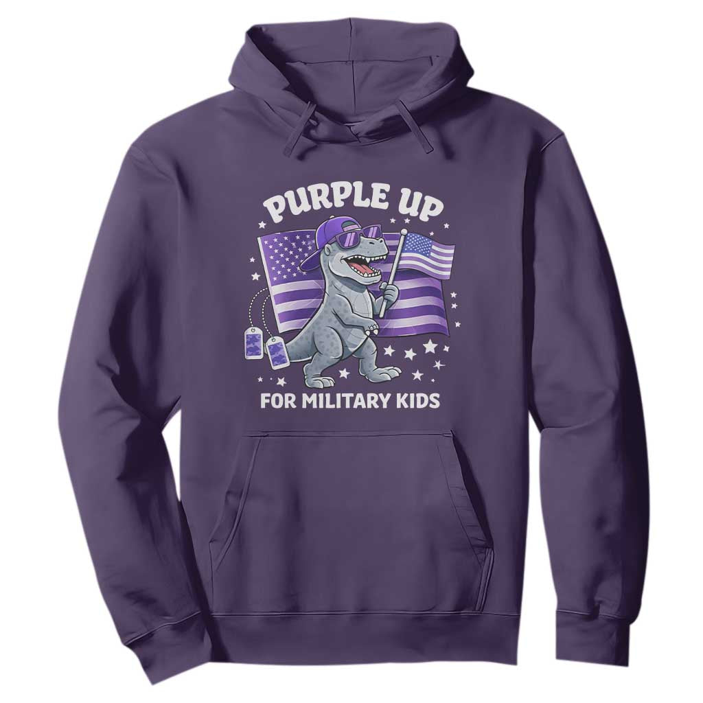 Dinosaur Military Kids Hoodie Purple Up For Military Child Month Patriotic USA Flag TS10 Purple Print Your Wear