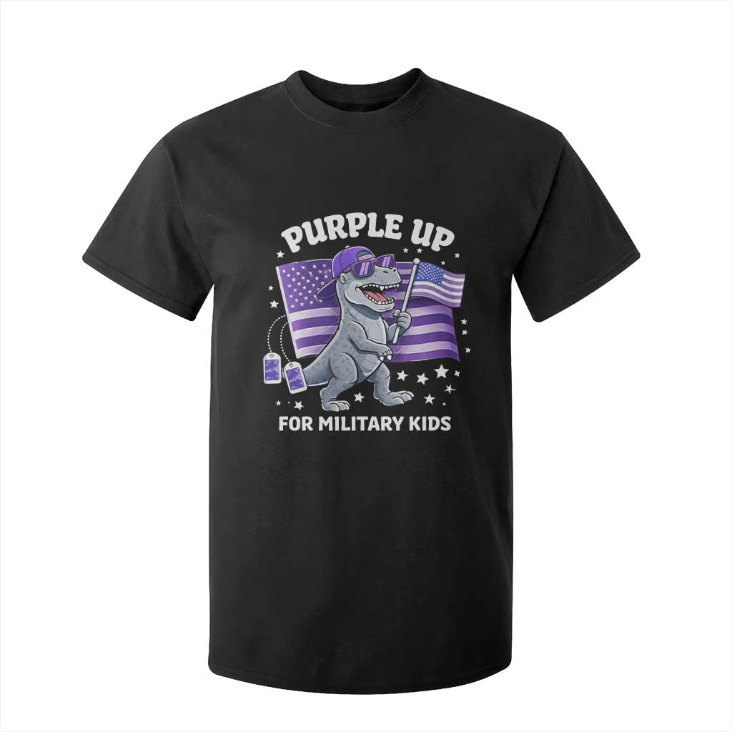 Dinosaur Military Kids T Shirt For Kid Purple Up For Military Child Month Patriotic USA Flag TS10 Black Print Your Wear