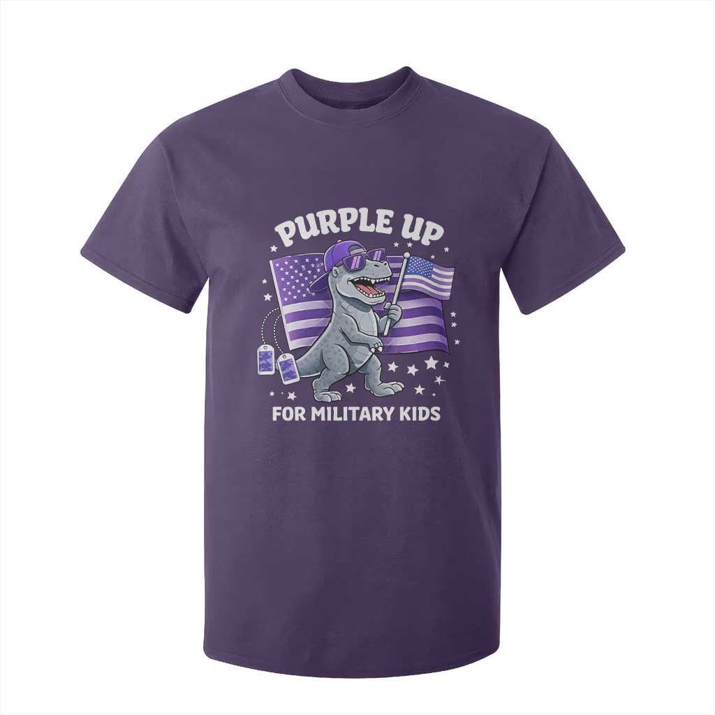 Dinosaur Military Kids T Shirt For Kid Purple Up For Military Child Month Patriotic USA Flag TS10 Purple Print Your Wear