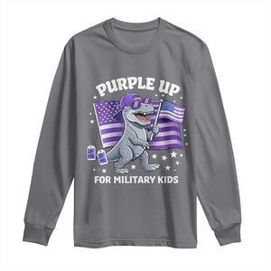 Dinosaur Military Kids Long Sleeve Shirt Purple Up For Military Child Month Patriotic USA Flag TS10 Charcoal Print Your Wear
