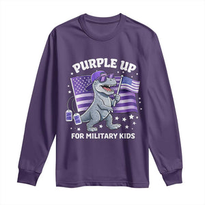 Dinosaur Military Kids Long Sleeve Shirt Purple Up For Military Child Month Patriotic USA Flag TS10 Purple Print Your Wear
