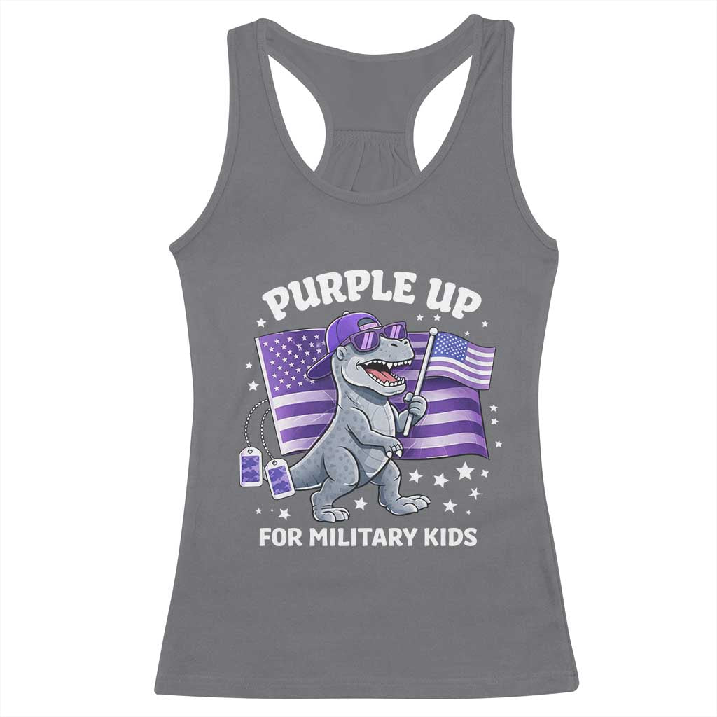 Dinosaur Military Kids Racerback Tank Top Purple Up For Military Child Month Patriotic USA Flag TS10 Charcoal Print Your Wear