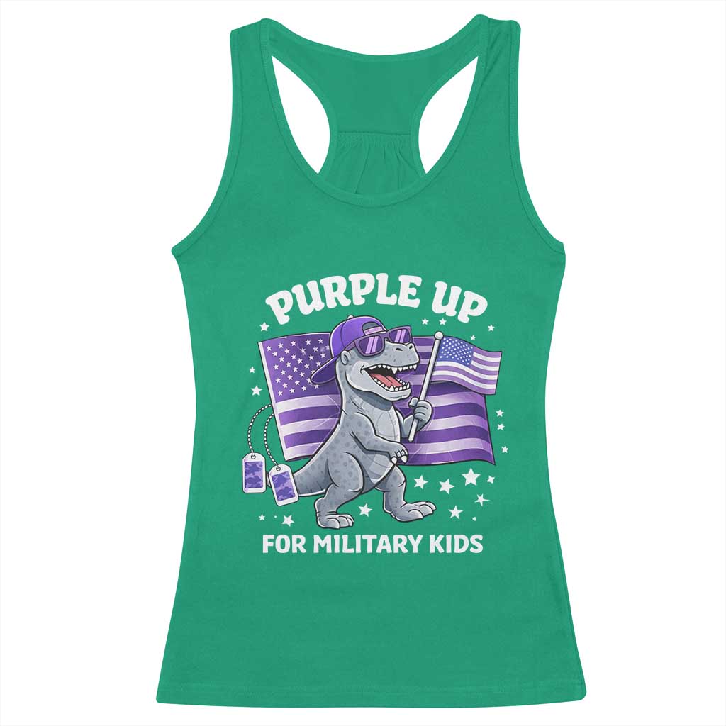 Dinosaur Military Kids Racerback Tank Top Purple Up For Military Child Month Patriotic USA Flag TS10 Irish Green Print Your Wear