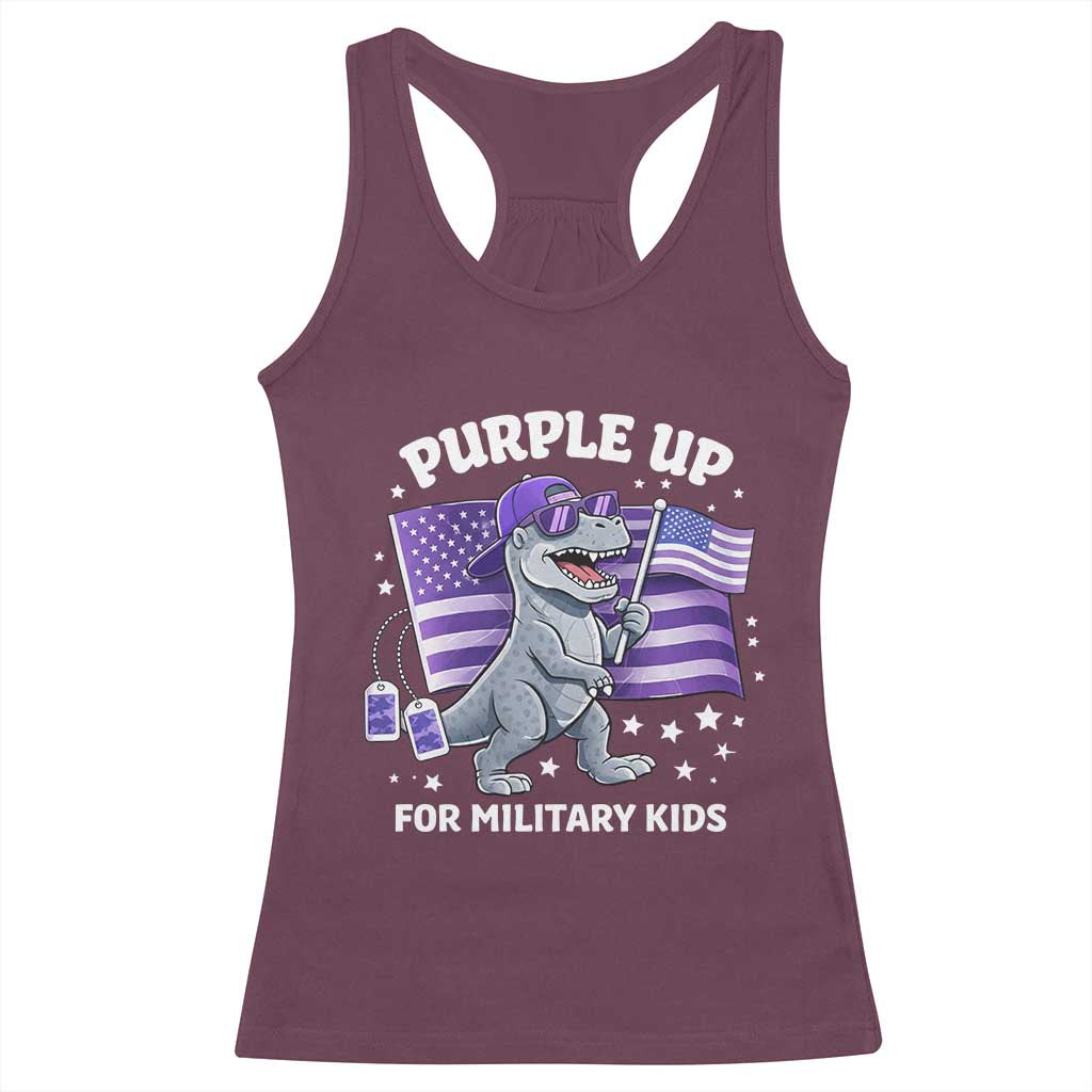 Dinosaur Military Kids Racerback Tank Top Purple Up For Military Child Month Patriotic USA Flag TS10 Maroon Print Your Wear