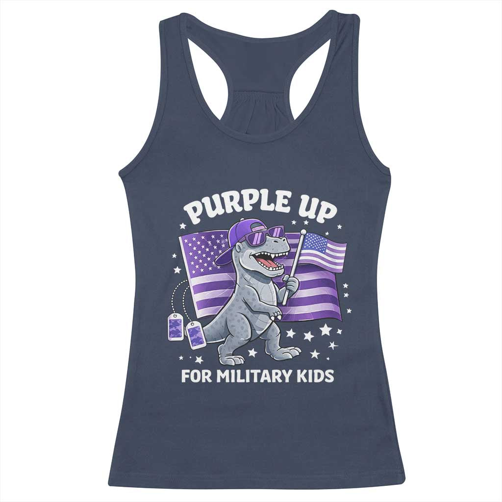 Dinosaur Military Kids Racerback Tank Top Purple Up For Military Child Month Patriotic USA Flag TS10 Navy Print Your Wear
