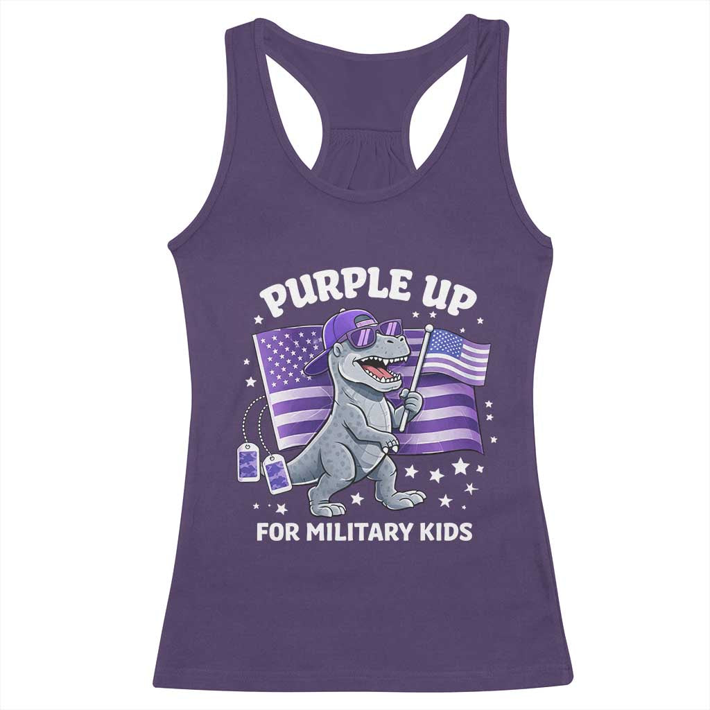 Dinosaur Military Kids Racerback Tank Top Purple Up For Military Child Month Patriotic USA Flag TS10 Purple Print Your Wear