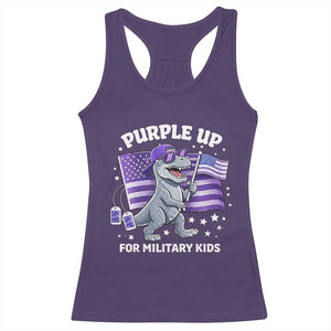 Dinosaur Military Kids Racerback Tank Top Purple Up For Military Child Month Patriotic USA Flag TS10 Purple Print Your Wear