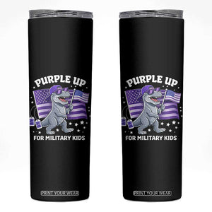 Dinosaur Military Kids Skinny Tumbler Purple Up For Military Child Month Patriotic USA Flag TS10 Black Print Your Wear