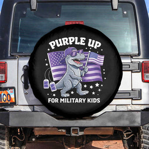 Dinosaur Military Kids Spare Tire Cover Purple Up For Military Child Month Patriotic USA Flag TS10 No hole Black Print Your Wear