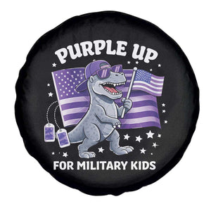 Dinosaur Military Kids Spare Tire Cover Purple Up For Military Child Month Patriotic USA Flag TS10 Print Your Wear