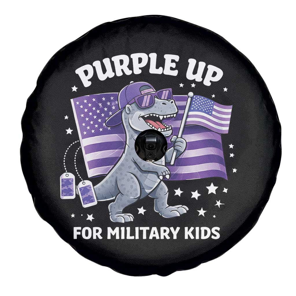 Dinosaur Military Kids Spare Tire Cover Purple Up For Military Child Month Patriotic USA Flag TS10 Print Your Wear