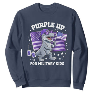 Dinosaur Military Kids Sweatshirt Purple Up For Military Child Month Patriotic USA Flag TS10 Navy Print Your Wear
