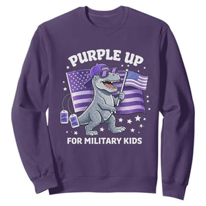 Dinosaur Military Kids Sweatshirt Purple Up For Military Child Month Patriotic USA Flag TS10 Purple Print Your Wear