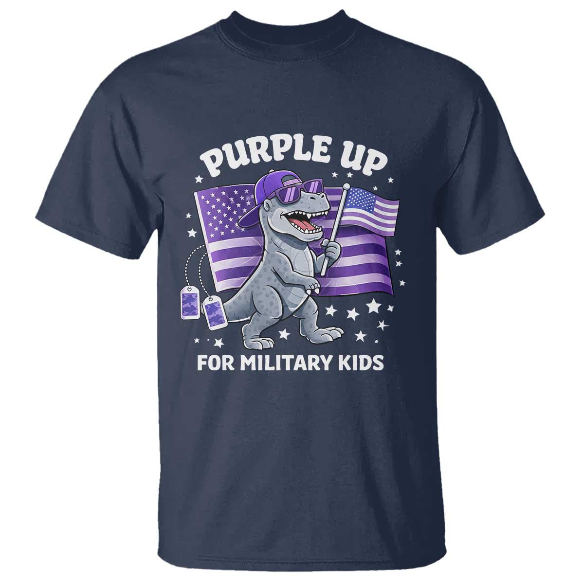 Dinosaur Military Kids T Shirt Purple Up For Military Child Month Patriotic USA Flag TS10 Navy Print Your Wear