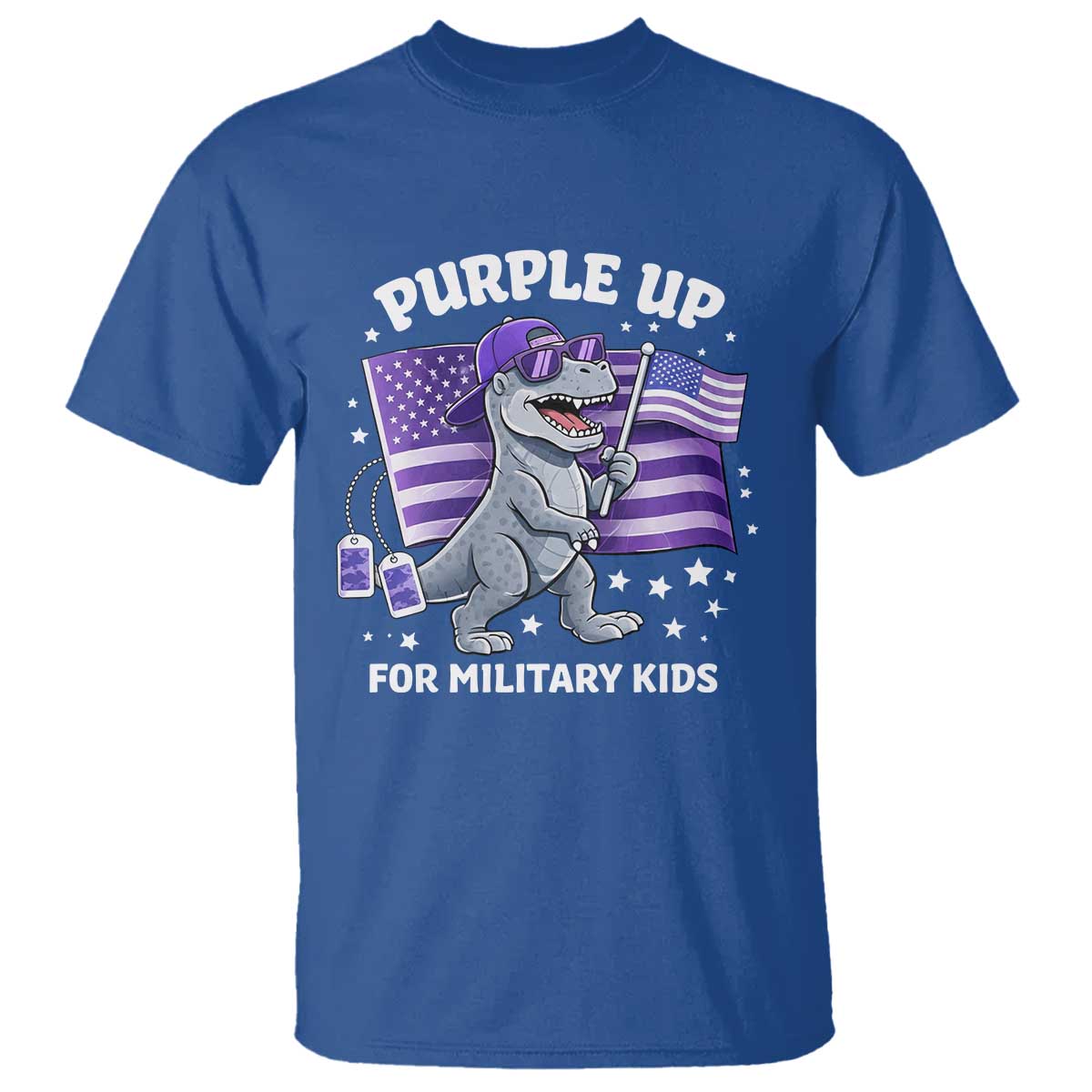 Dinosaur Military Kids T Shirt Purple Up For Military Child Month Patriotic USA Flag TS10 Royal Blue Print Your Wear