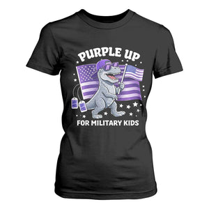 Dinosaur Military Kids T Shirt For Women Purple Up For Military Child Month Patriotic USA Flag TS10 Black Print Your Wear