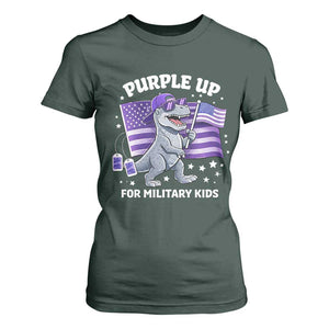 Dinosaur Military Kids T Shirt For Women Purple Up For Military Child Month Patriotic USA Flag TS10 Dark Forest Green Print Your Wear
