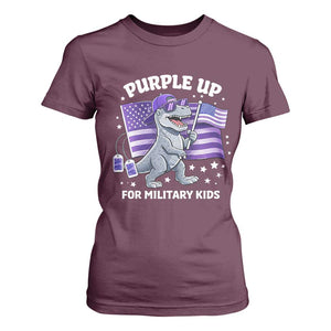 Dinosaur Military Kids T Shirt For Women Purple Up For Military Child Month Patriotic USA Flag TS10 Maroon Print Your Wear