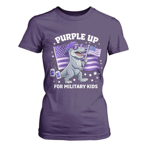 Dinosaur Military Kids T Shirt For Women Purple Up For Military Child Month Patriotic USA Flag TS10 Purple Print Your Wear