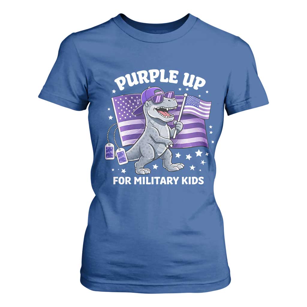 Dinosaur Military Kids T Shirt For Women Purple Up For Military Child Month Patriotic USA Flag TS10 Royal Blue Print Your Wear