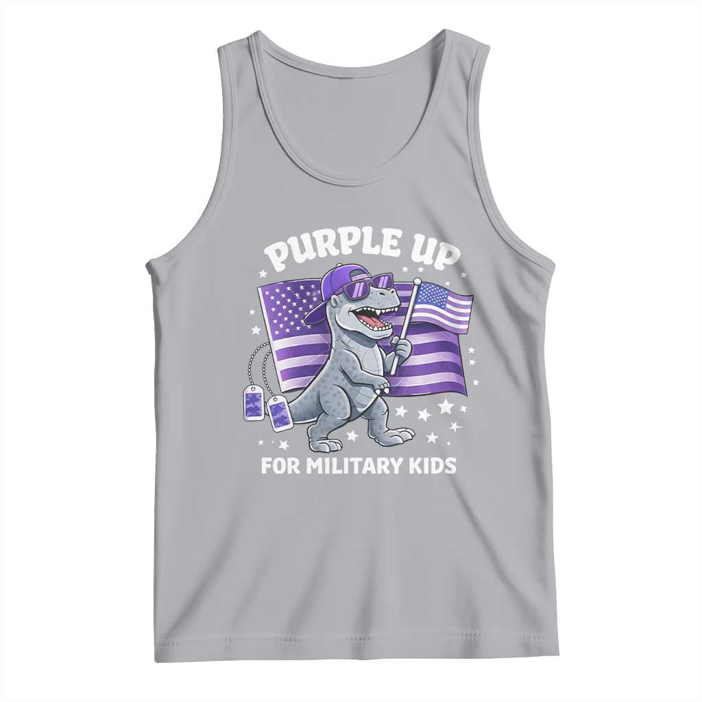 Dinosaur Military Kids Tank Top Purple Up For Military Child Month Patriotic USA Flag TS10 Athletic Heather Print Your Wear